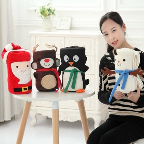 Cartoon Christmas Toys Reindeer Santa Claus Snowman Penguin Plush Toys Blanket, Baby Anime Flannel Toys Blanket, Nap Blanket