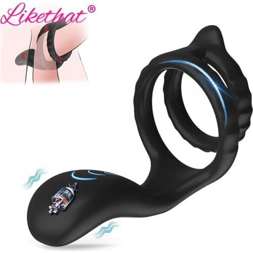 Vibrating Penis Ring for Men Delayed ejaculation Male Masturbator Cock rings Vibrator for Men chastity cage Sex toys for Couple