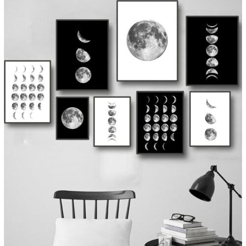 Wall Art Moon Black and White Realist Landscape Picture Home Decor Poster Print Nordic Canvas Painting Living Room Bedoom