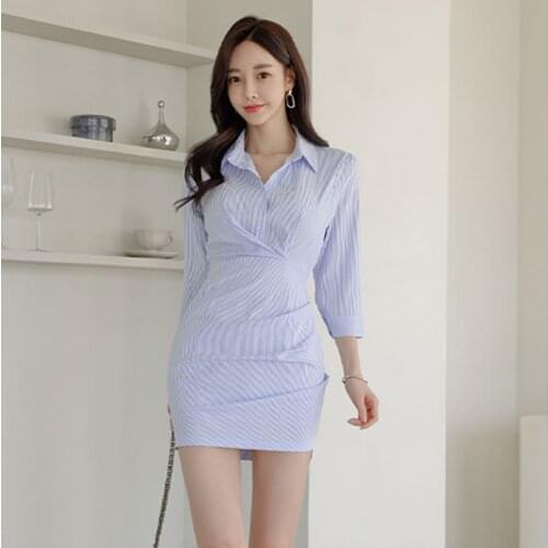 New Arrival Fashion Spring Mini Dress Ladies OL Casual Professional Sexy V-Neck Plaid Print Folds Breathable Comfortable Dress