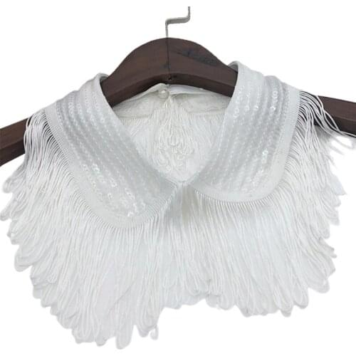 Personality Glitter Sequins Beading Fake Collar Choker Necklace Dickey Long Fringed Tassels Half Shirt Shawl Detachable for