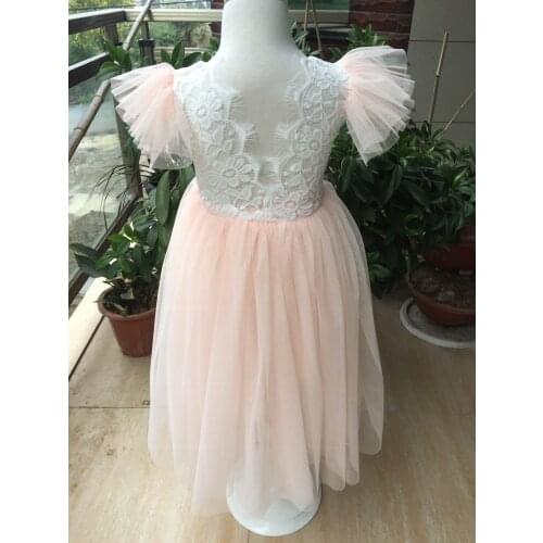 2019 New Ruffles Tulle Sleeves Girls Princess Maxi Dress Infant Baby Girl Birthday Costumes Cute Tutu Puffy Wedding Long Dress