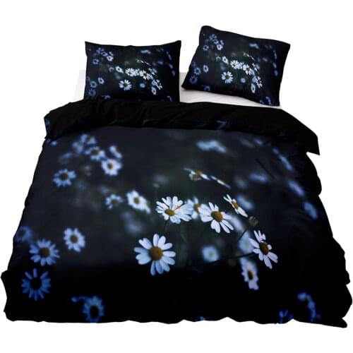 Modern Style Duvet Cover 175x220 Pillowcase 3Pcs,245x210 Quilt Cover,Big Blanket Cover ,White Daisies Pattern Bedding Set