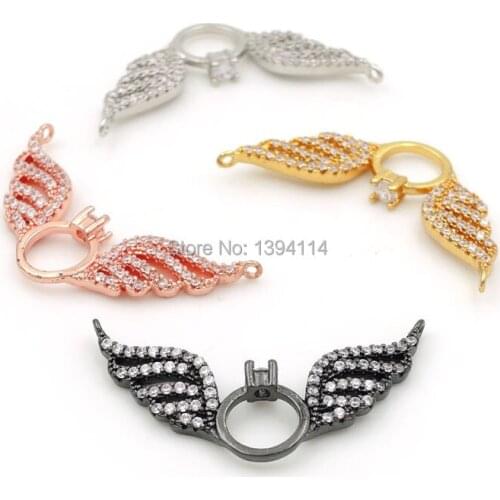 30*16*2mm Micro Pave Clear CZ Double Wings Of Ring Charms Of Double Loops Fit For Making DIY Necklaces Jewelry