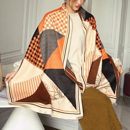 Luxury Brand Plaid Print Winter Scarf Women Cashmere Warm Pashmina Foulard Female Scarves Long Blanket Thick Soft Shawls Wraps