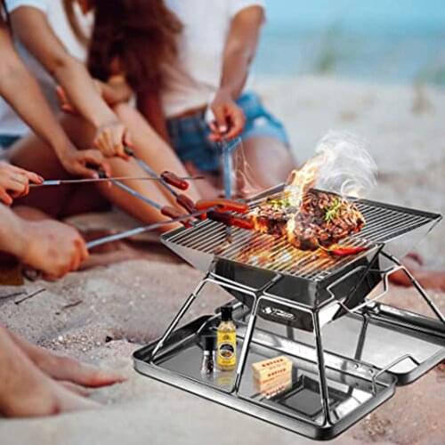 Camping BBQ Folding Grill Set Portable Barbecue Grill Stove 304 Stainless Steel Mini Pit For Camping Picnic BBQ Accessories