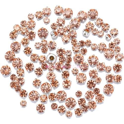 Mix SIX SIZE Mix Champagne Diamond shape Glass Crystal rhinestones with claw Diy wedding dress accessories 200PCS/PIECE