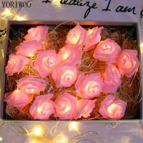 YORIWOO 10 LED Garland Artificial Flower String Lights Foam Roses Fairy Lights Romantic Mr Mrs Wedding Decoration Birthday Gifts
