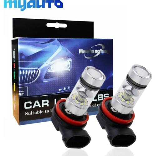 2Pcs 100W H8 H11 High Bright LED Bulbs Fog Lights SMD Driving Tail Lamp Car Light Source parking 1250LM 12V-24V Auto 6000K White