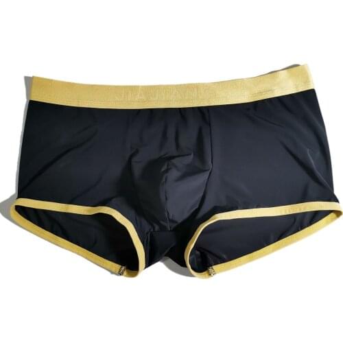 Ice Silk Sexy Men Golden Waist Band Soft Boxer Large Balls Pouch Bag Breathable Hot Erotic Panties