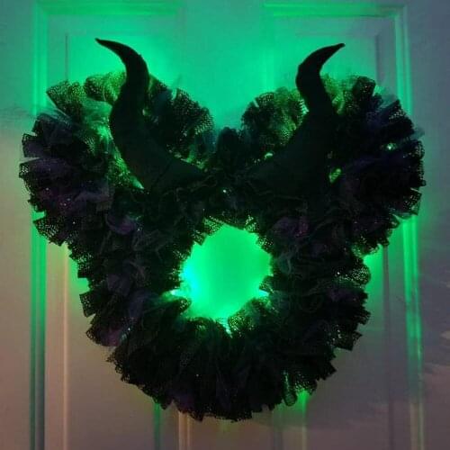 Halloween Decoration Horns Wreath Pendant Window Door Hanging LED Lights Garland Halloween Decor for Home Party Supplies