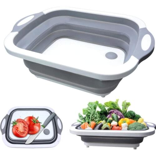 Outdoor Portable Basin Drain Washing Vegetables Blue Folding Cutting Board Washing Basin Draining Basin Kitchen Supplies