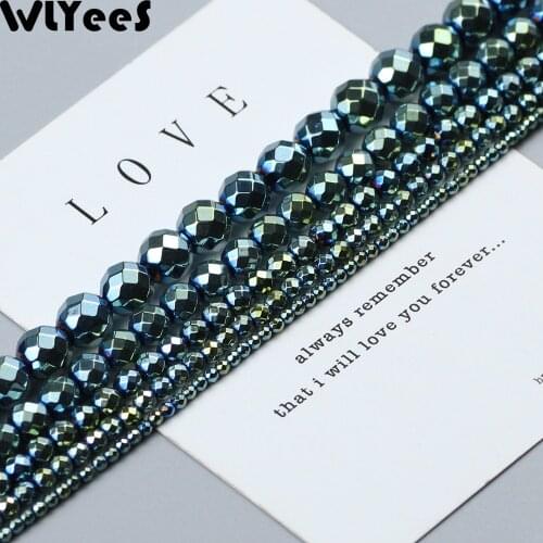 WLYeeS Plating Green faceted Round Hematite beads 2 3 4 6 8 10mm Ball natural stone Loose bead for Jewelry Bracelet Makign DIY