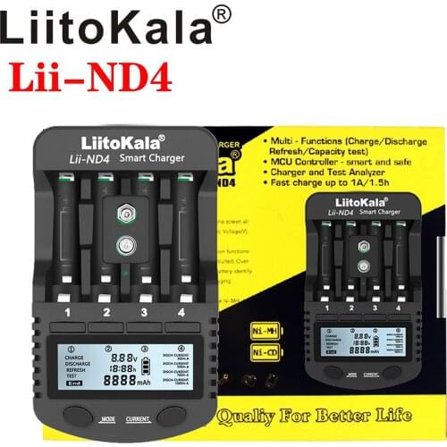 LiitoKala Lii-ND4 1.2V NiMH/Cd charger AA AAA charger LCD Display and Test battery capacity For 1.2V aa aaa and 9V batteries