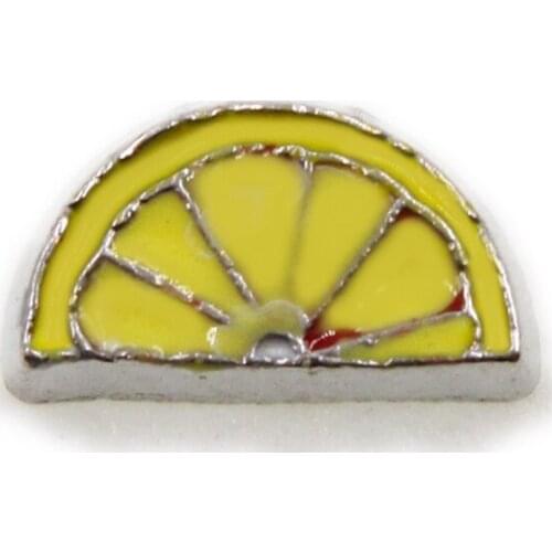 Yellow Lemon Enamel Floating Charms For Living Memory Glass Floating Locket Pendants Necklace DIY Accessories 10pcs/lot