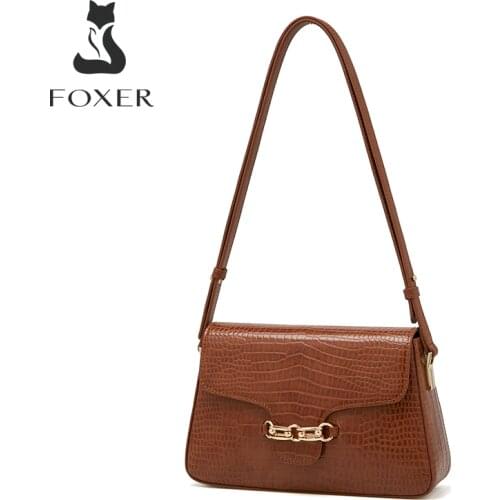FOXER Brand Ladies Vintage Shoulder Handbag Luxury Women Classical Crossbody Bags Cow Leather Girls Flip Purse Casual Mini Tote
