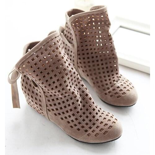 2020 New Women Summer Boots Flat Low Hidden Wedges Bow Boots Ladies Dress Casual Shoes Hot sale size 34-43