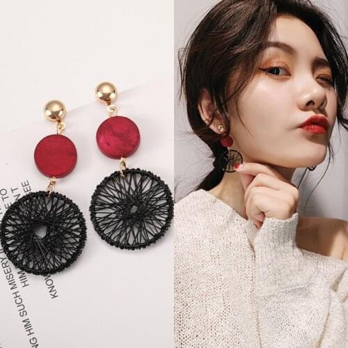 SUMENG 2019 New Fashion Luxury Simple Big Round Earrings Women Fashion Korean Style Hollow Mesh Drop Earrings Statement Jewelry