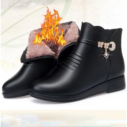2021 Women Rhinestone Modern Boots Platform Winter Warm Ankle Boots Plus Fleece Casual Shoes Botas Mujer Comfy Shoe Black Size41