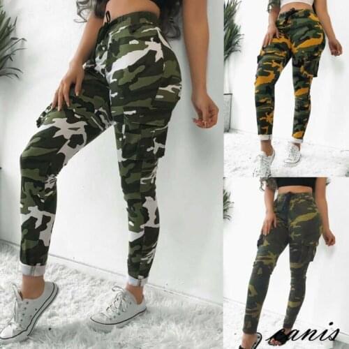 Womens Plus Size Stretch Drawsting Army Camo Camouflage Skinny Jeans cargo Pants