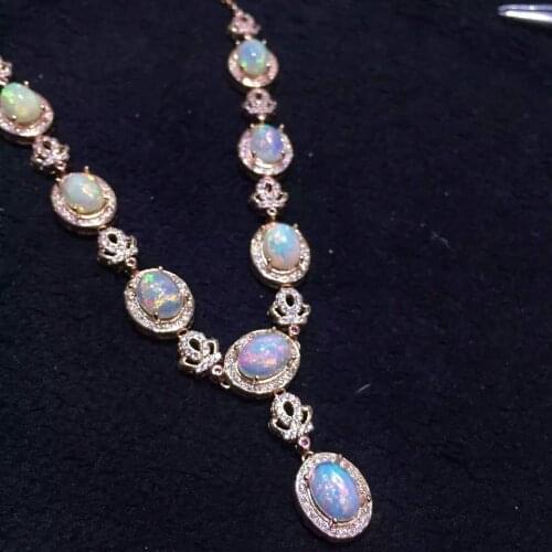 Natural opal Necklace Natural gemstone Pendant Necklace S925 sliver women Luxury trendy big Crown women party fine Jewelry