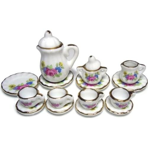 1:12 Scale Doll House Tableware Miniature Furniture Purple Flower China Porcelain Dolls Ceramic Tea Sets Y4UD
