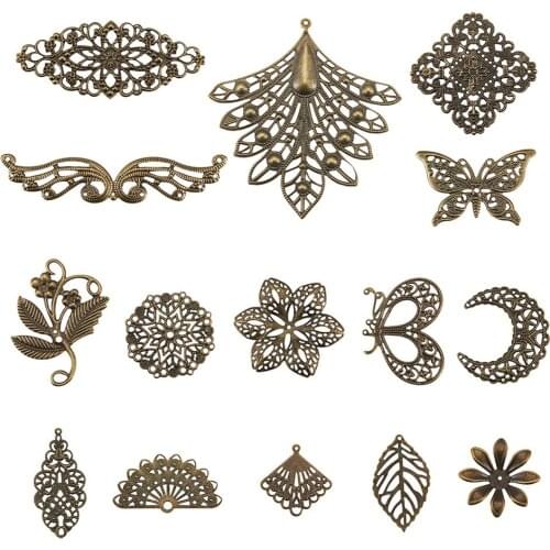 1set Iron Filigree Pendants Filigree Joiners Links Beads Caps Etched Metal Embellishments For DIY Jewelry Making Findings