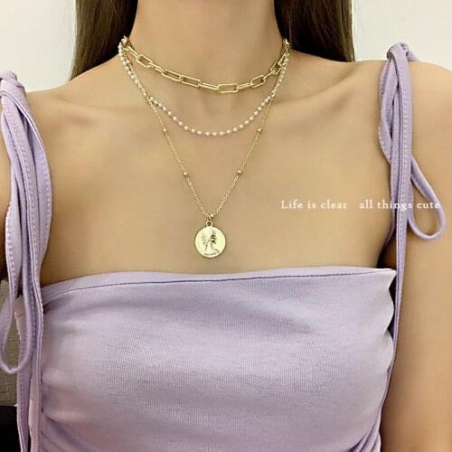 Double-layer Coin Necklace Brand New Female Light Luxury Niche Design Simple All-match Chain