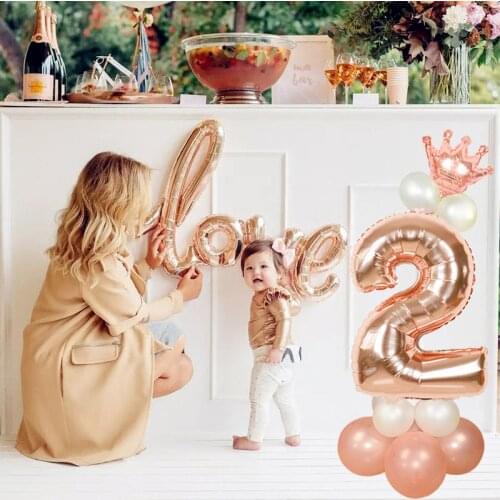 17pcs DIY Standing 32inch Rose Gold Foil Number Balloons Kit for 1st 2345 Birthday Party Decorations Xmas New Year Digital Balls