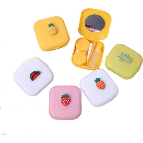 2021 Contact Lens Case With Mirror Mini Square Women Contact Lenses Box Fruit Eyes Lenses Container Travel Kit Cute Cartoon