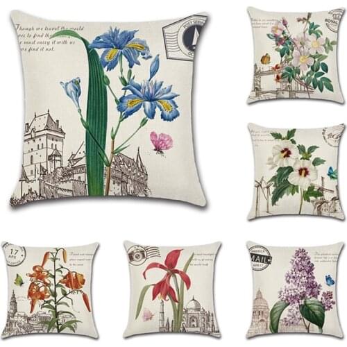 45cm*45cm Vintage flowers Soft Sofa Cushion Cover Cotton Linen Spring theme Throw Pillow Cover Case Plant Capa De Almofadas