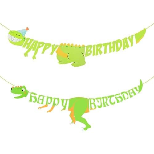 Happy Birthday Banner Dinosaur Party Decoration Jungle Safari Dinosaur Kids Birthday Party Hanging Flag Boy Baby Shower Supplies