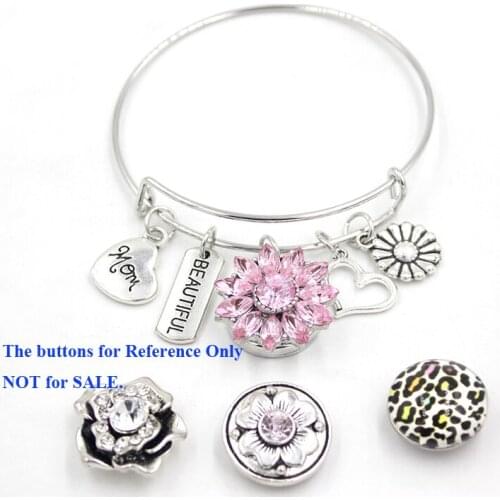 Snap Bracelets Snap Jewelry Flower Heart Best Volleyball MOM Family MOM Charm Bracelet Wire Bangle Mama gift mother gift pulsera