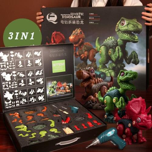 3in1 Jurassic World Dinosaurs Electric screw driver Nut Disassembly And Assembly Toy Tyrannosaurus DIY 3D Puzzle Educational Toy