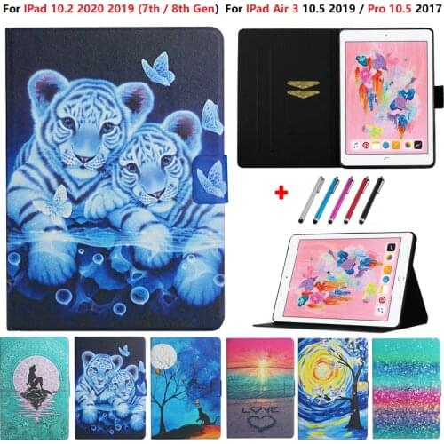 For iPad 10.2 2020 Case 2019 7th 8th Generation Fashion Tiger Stand Cover Funda For IPad 10 2 8 7 Case Air 3 Pro 10.5 Caqa + Pen