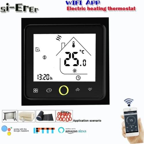 95-240VAC 16A electric heating thermostat, WIFI thermostat mobile phone APP connection control, work with Alexa Google