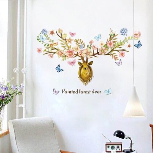 [HHT] Cheap Nordic Creative Elk Wall Stickers Dining Room Living Room Background Wall Decoration Deer Self-adhesive Wallpaper