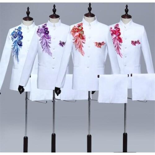 Adult mens tunic suits singer sequins blazers red song chorus performance costume annual meeting stage host пиджак мужской white