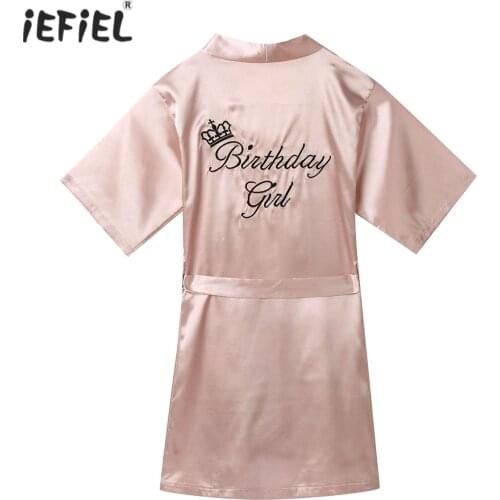 Summer Kids Robe Girls Silk Night Gown Short Sleeves Satin Kimono Children Sleepwear Bath Robes For Spa Party Wedding Birthday