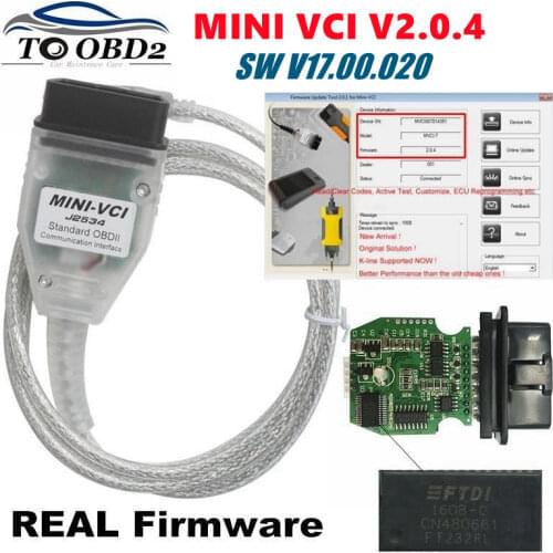 MINI VCI New Real Firmware V2.0.4 Latest Version V16.00.017 For Toyota j2534 K+DCAN Supports K-Line MINI-VCI HW2.0.4 FT232RL