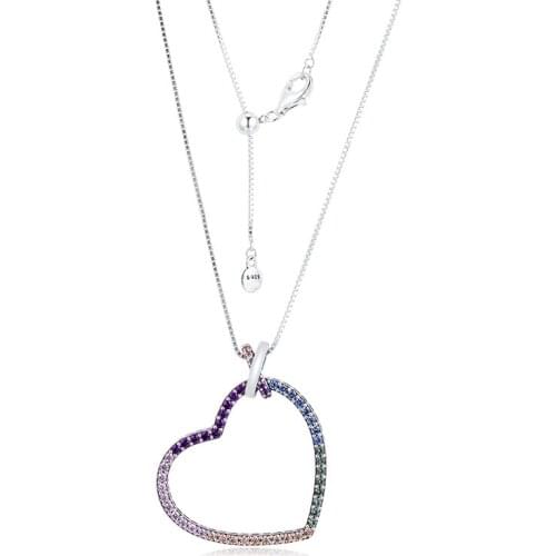 Multi-Colored Heart Necklace 100% 925 Sterling Silver Fine Jewelry Free Shipping