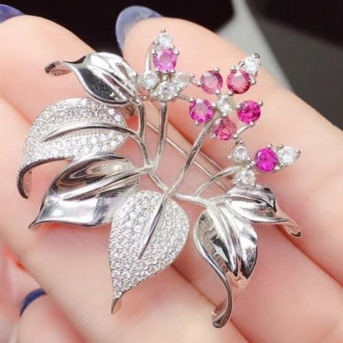 Per jewelry Natural real pyrope flower brooch pins 925 sterling silver Fine jewelry 0.15ct*7pcs gemstone T912166