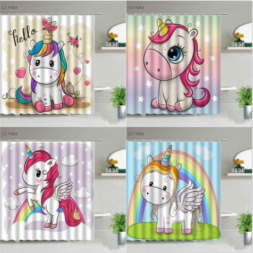 Unicorn Shower Curtains Set Cartoon Animal Rainbow Butterfly For Childrens Bedroom Bathroom Decor Kids Baby Gifts With Hooks