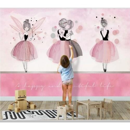 Papel de parede Nordic style pink ballet girl cartoon 3d wallpaper mural,living room children bedroom wall papers home decor