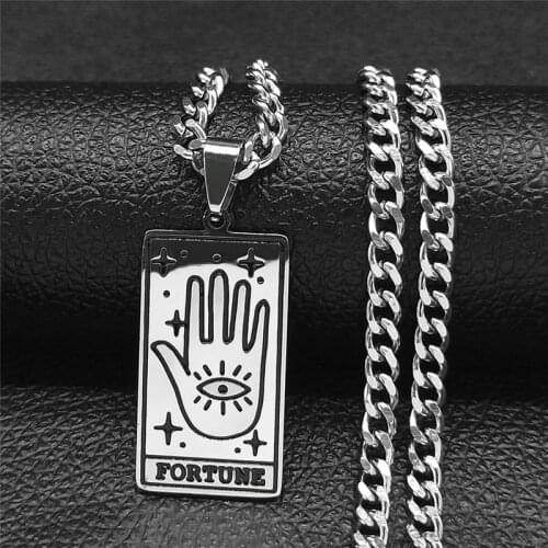 Tarot FORTUNE Hand Stainless Steel Pendant Necklace Women/Men Silver Color Geometry Necklace Jewelry collier inoxydable N4538S02