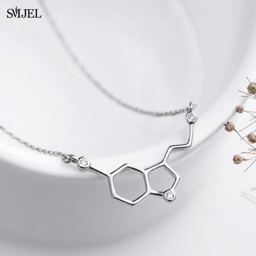 Silver Color Science Serotonin Molecule Pendant Necklace Happy Hormon Biology Medical Students Necklaces For Women Gift Lovers
