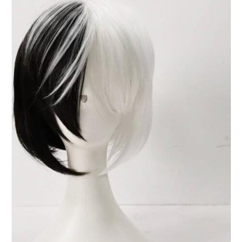 New Design Bob Short Half Black and White Heat Resistant Synthetic Hair Wigs Bungo Stray Dogs Kyuusaku Yumeno Cosplay Wig