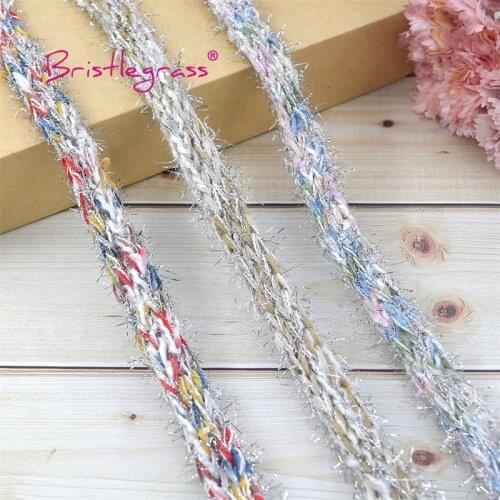 BRISTLEGRASS 1 Yard 5/8" 15mm Glitter Rainbow Yarn Braided Crochet Lace Trim Decorative Ribbon Fabric Costume Dress Sewing Craft