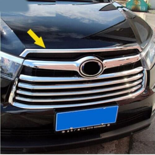 FIT FOR toyota HIGHLANDER KLUGER 2014 2015 2016 CHROME FRONT HOOD BONNET GRILL LIP MOLDING COVER TRIM BAR GARNISH