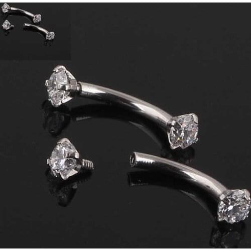 Exaggeration Originality Piercing ornaments Zircon Internally Threaded 3mm Ball Barbell Curved Eyebrow Ring Bar Piercing
